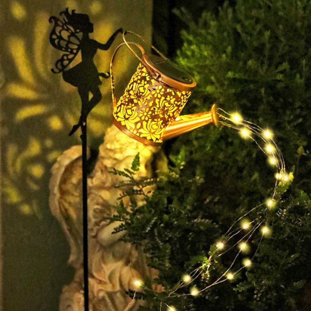 אור פיות לד סולארי משפך השקיה תלוי פנס קומקום אור חיצוני עמיד למים שביל דשא חצר גינה מנורת קישוט