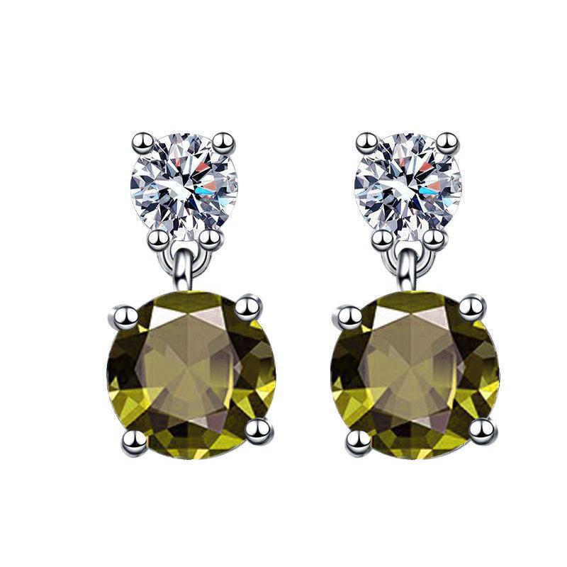 925 Silver Geometric Stylish Simple Round Zircon Multicolor Women's Daily Elegance Stud Earrings