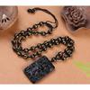Natural Obsidian Guan Yu Pendant Necklace Men Hand-Carved Black Stone Amulet With Dragon Motif Chinese Cultural Style