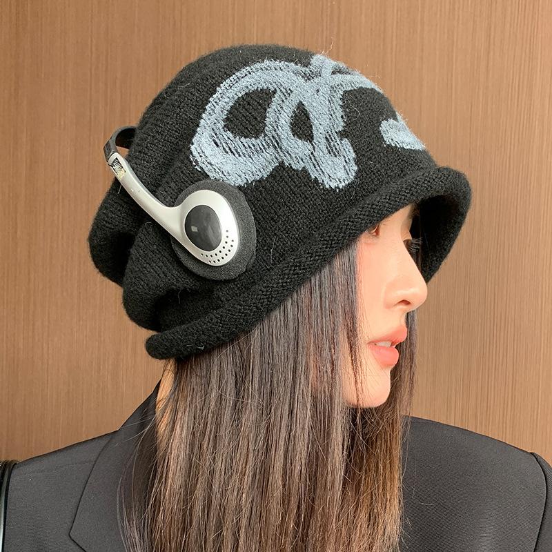 Spring and Autumn Warm Ear Protection Flower Big Head Circumference Knitted Wool Pile Hat Woman