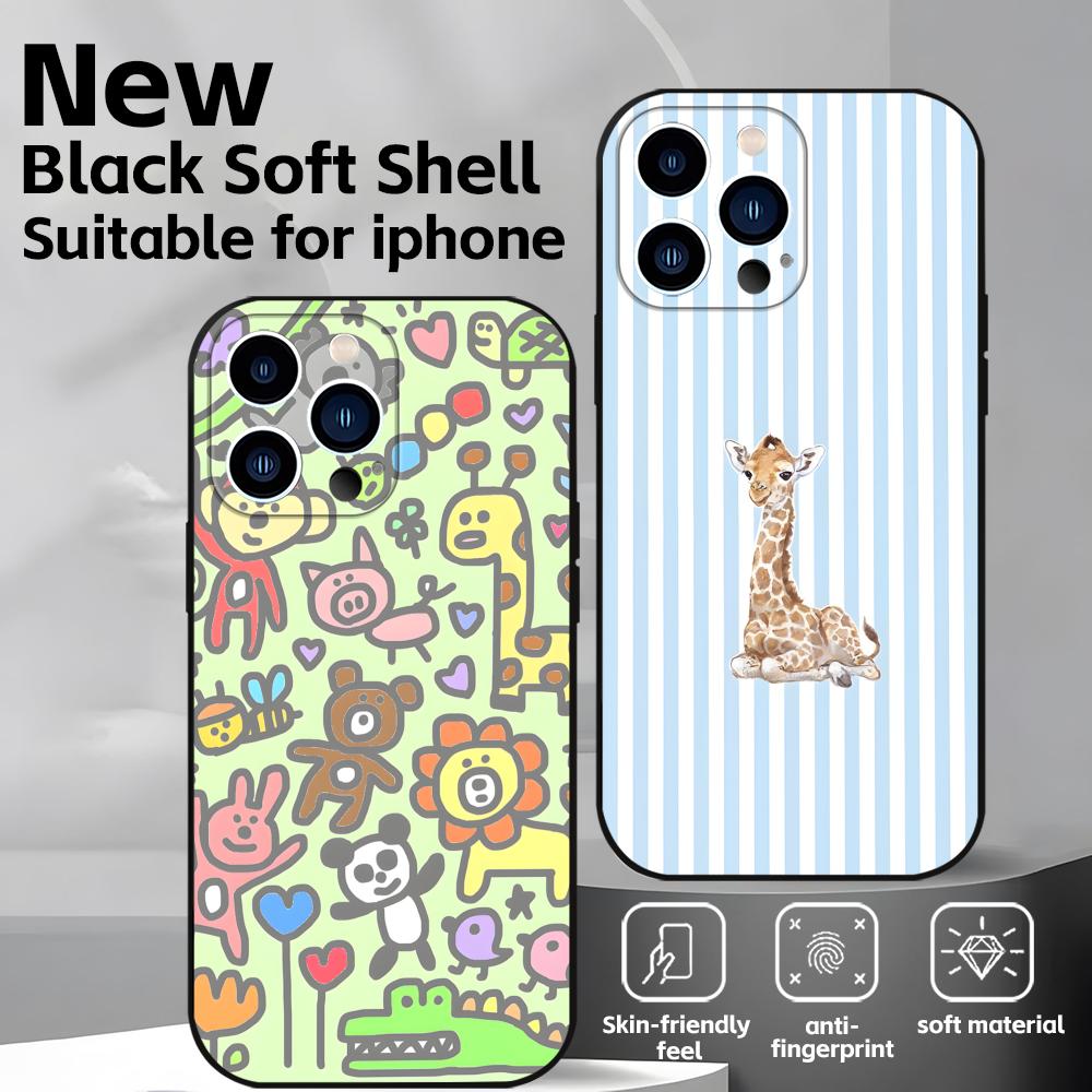 Süßes Giraffen-Handyhülle Für iPhone17 16 16e 15 14 13 12 11 Plus Mini Pro Max Weiche schwarze Stoßfeste Hülle