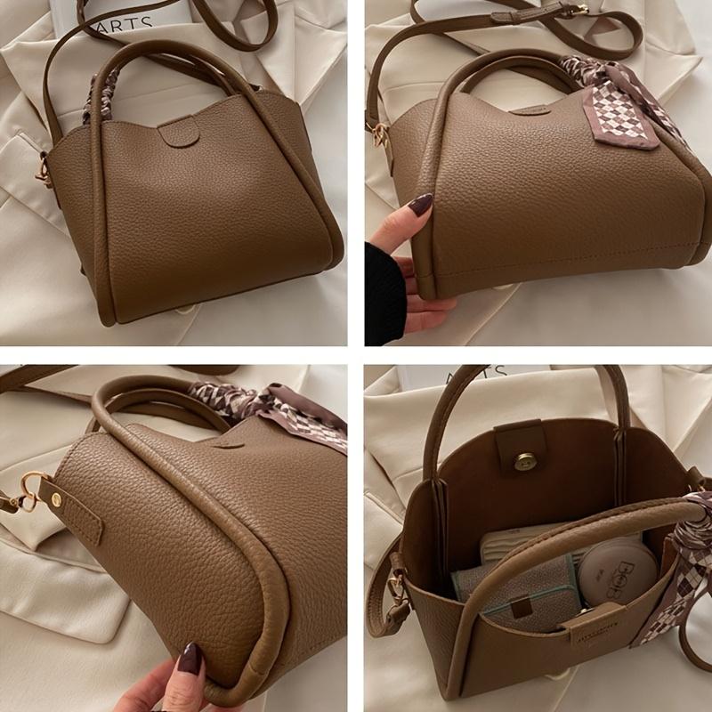 Women's Retro Korean-Style Leather Commuting Shoulder Bag with Detachable Strap & Magnetic Closure