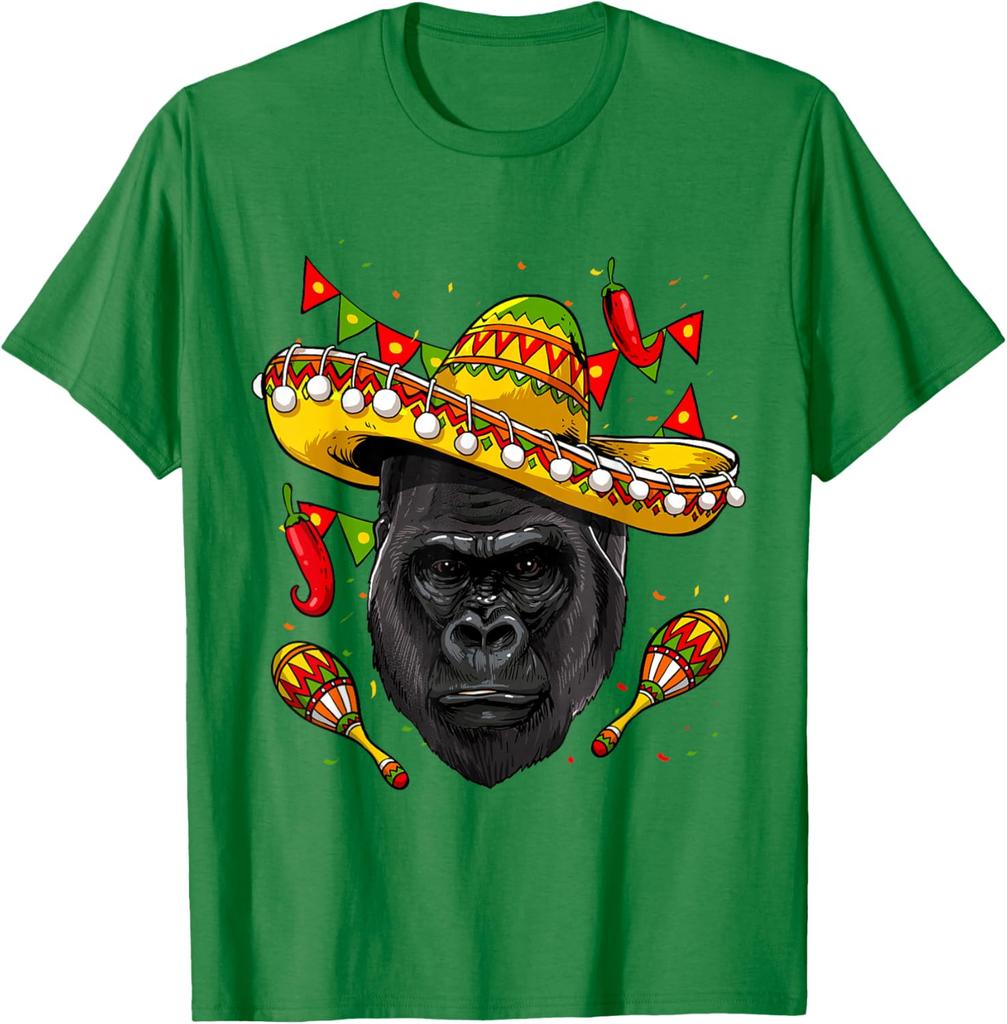 Gorilla Sombrero Fiesta Print Cotton Graphic Tee Cinco De Mayo T-Shirt for Men