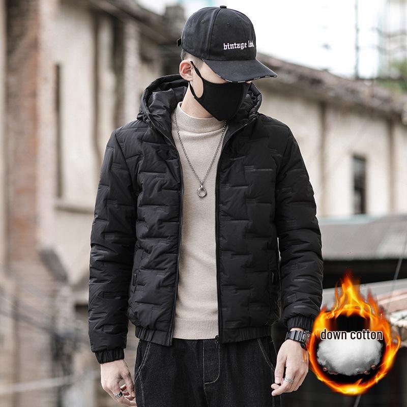 

Мужская зимняя приталенная хлопковая куртка с капюшоном в корейском стиле - модное синее повседневное пальто 3XL чёрный