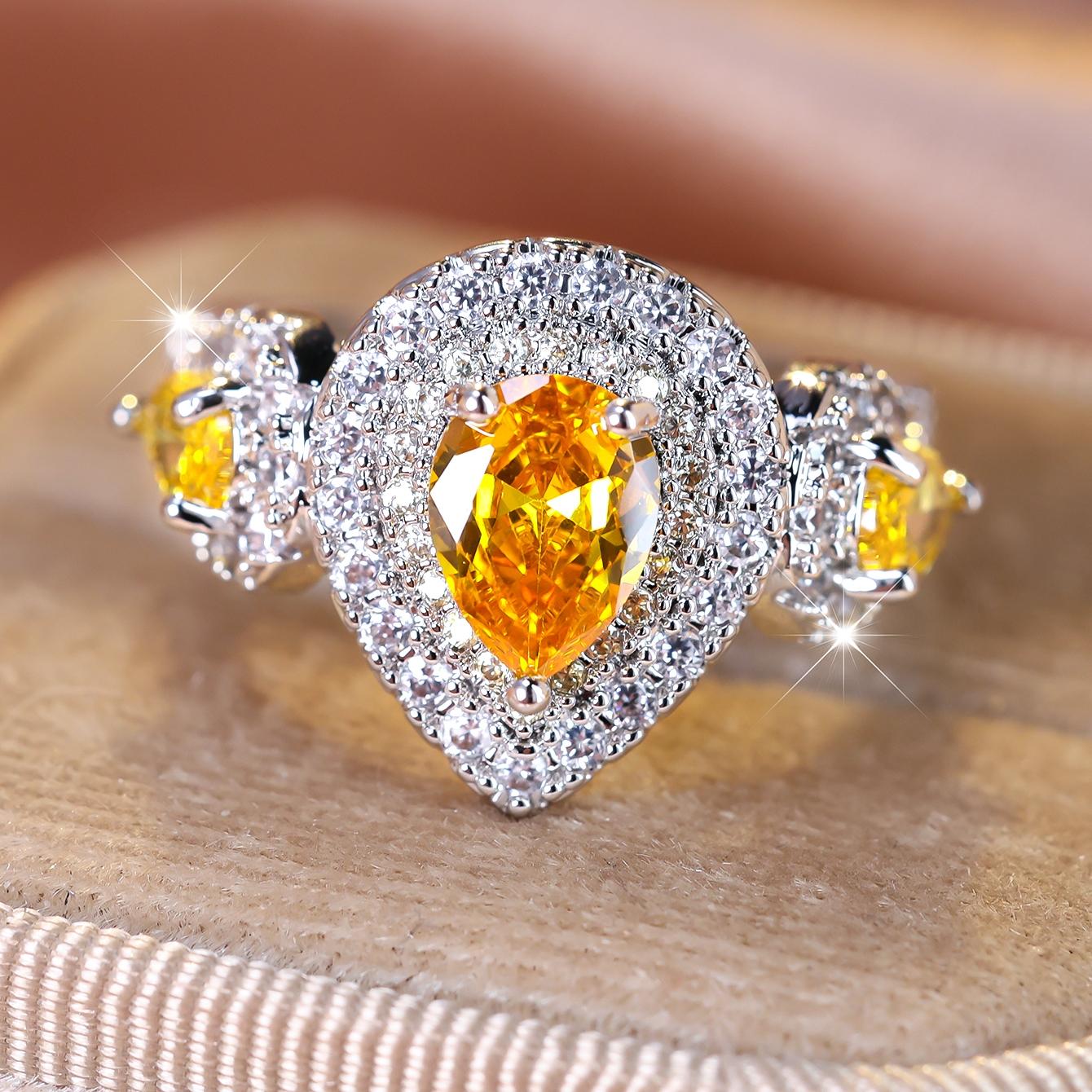 

Изысканное кольцо в форме капли воды с микроинкрустацией белым бриллиантом и каплей воды, золотое кольцо с цирконом, кольцо-обещание, ювелирное изделие, подарок 7 жёлтый