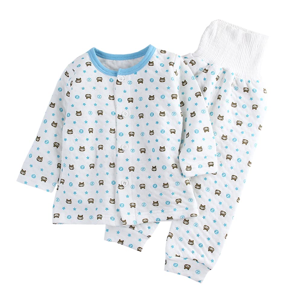 Babykoi Baby Thick Belly Warmer Top and Bottoms Front Long Bear 90cm Pajamas, Set, Opening, Spring/Autumn/Winter, Sleeves, Girls/Boys, All-Over Print,