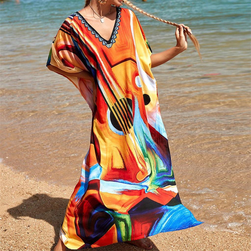 Ladies Loose Beach Cover Up Robe Vacation Sun Shirt Cover Up