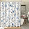 1Pc Blue Elegant Floral Botanical Small Flowers Textured Shower Curtain, Decorative Printed Shower Curtain With Hooks