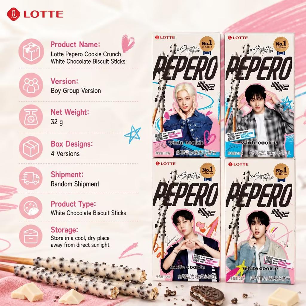 Lotte Pepero Cookie Crunch White Chocolate Biscuit Sticks 32g Boy Group Version Random Shipment