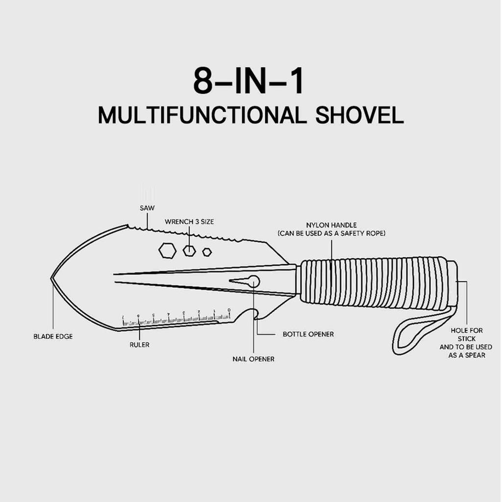8 in 1 Multi Tool Camping Shovel Outdoor Portable Hand Shovel with Storage Pouch for Hiking Backpacking Gardening