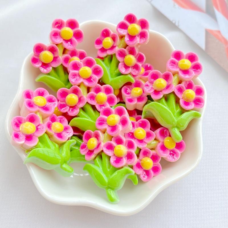 10Pcs New Cute Resin Cartoon Beautiful Bouquet Flowers Series Flat Back Manicure Parts Embellishments For Hair Bows Accessories