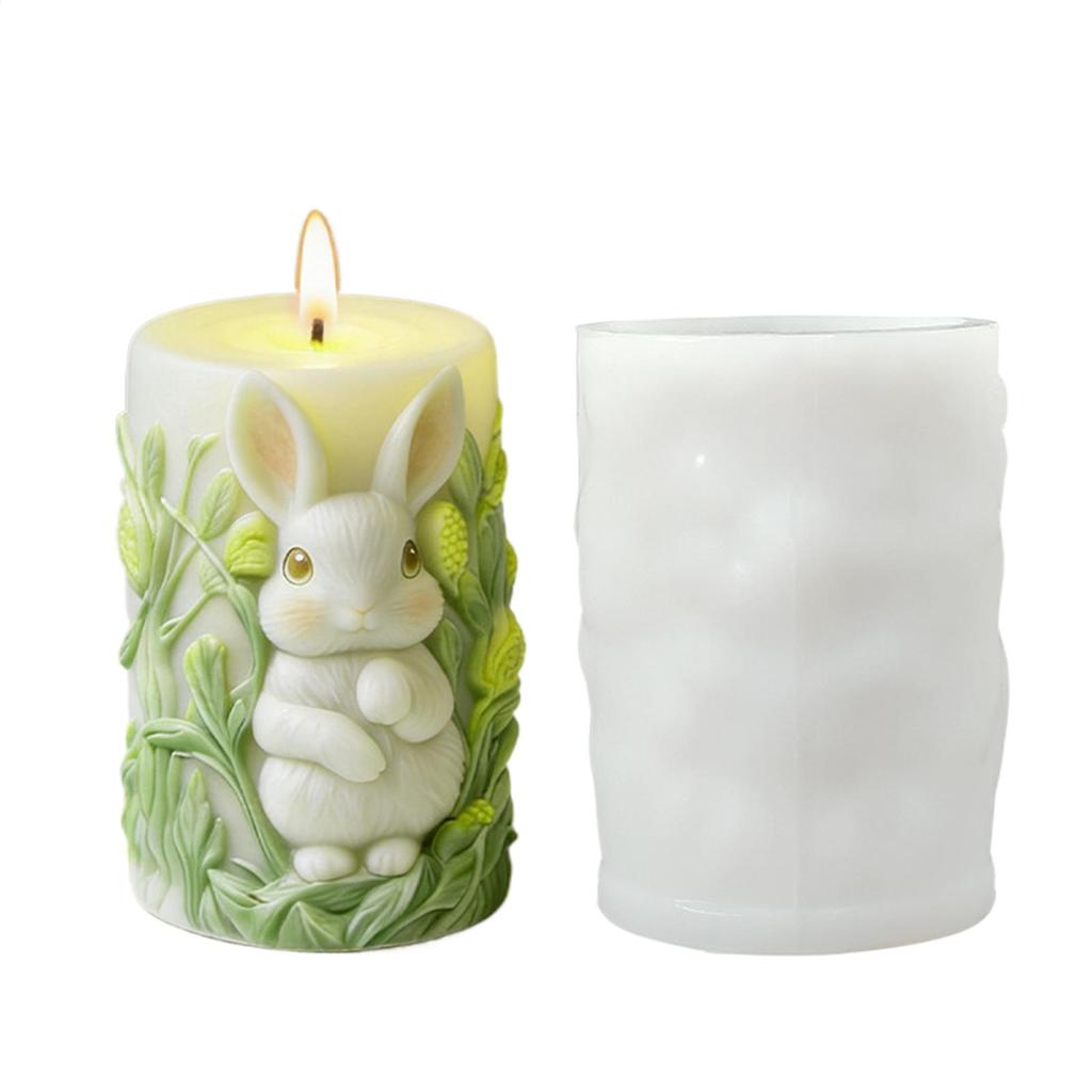 Easter 3D Rabbit Column Candle Mold Spring Easter Bunny Relief Silicone Crafting Mould Cylinder Making Candles Gypsum Crafts