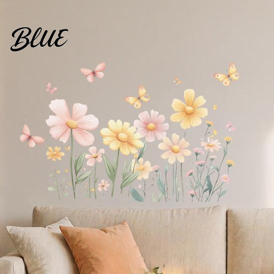 Boho Style Flower Wall Decor 2Pcs Watercolor Flowers Sticker PVC Waterproof Floral Decal with Butterflies Removable Decorative Decals for
