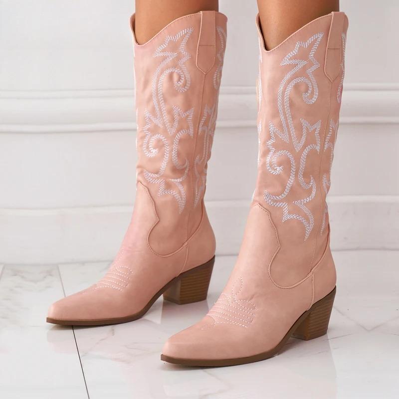 Fashion Fashion Handmade Embroidered Women's Boots Sexy High Heels Over-the-Knee Boots Shoes for Women Pointed Toe Strippers Long Boots