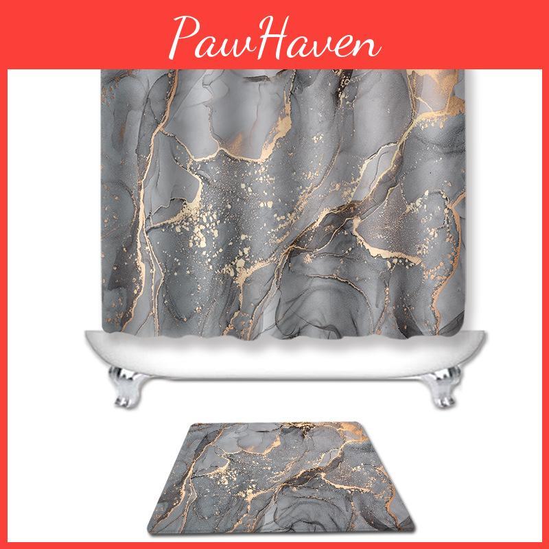 Golden Grey Fashionable Marble Patterned Bathroom Shower Curtain Waterproof