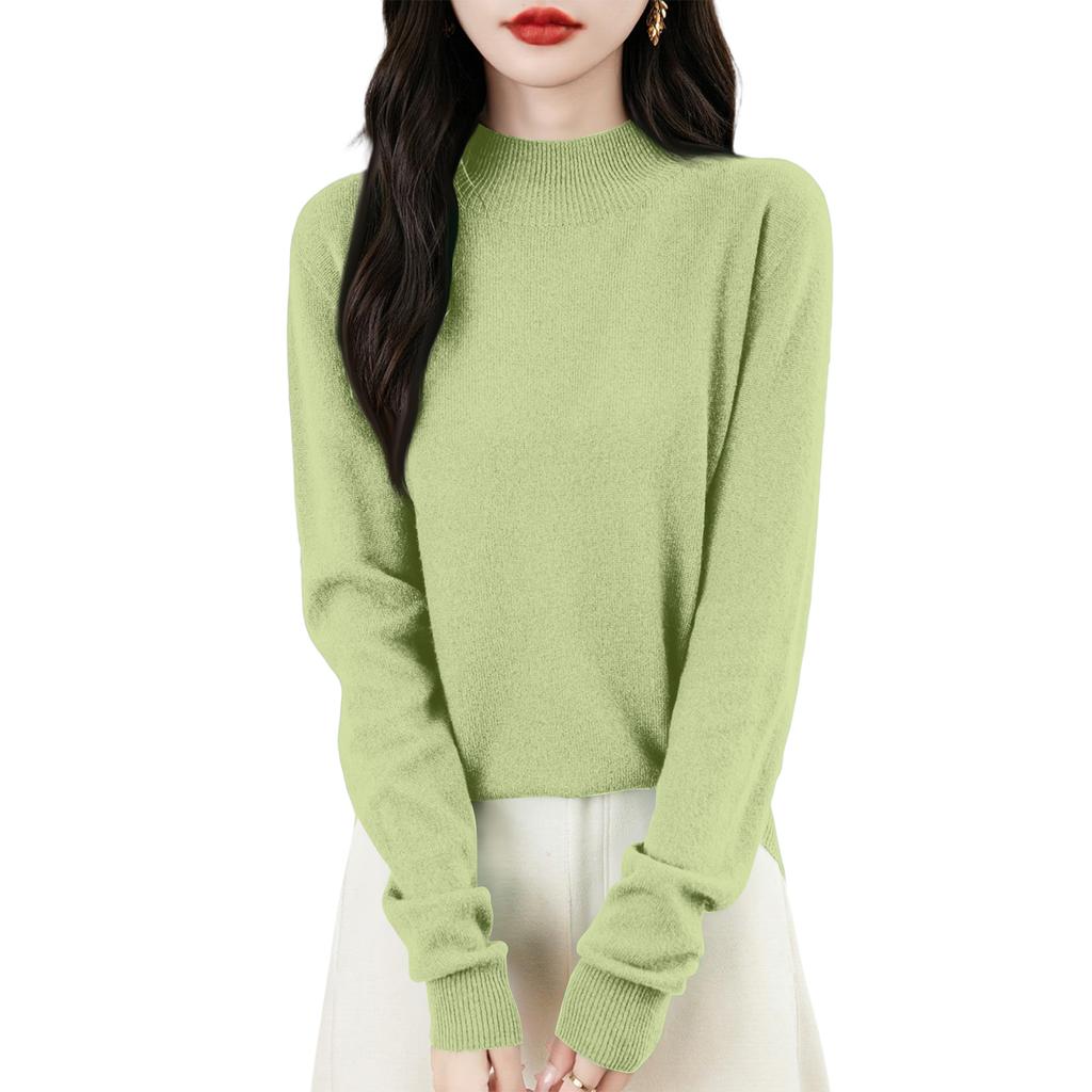Women's Fashion Flat-Knit Half-Turtleneck Pullover Sweater Solid Color Long-Sleeve Top