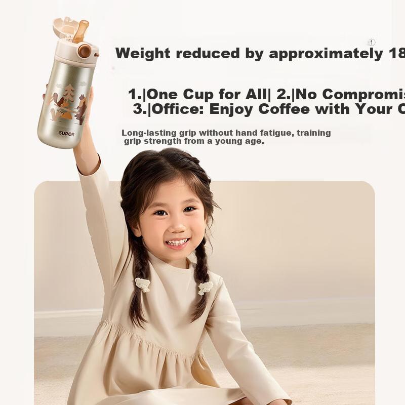 SUPOR Children Insulated Cup with Straw, Kindergarten School Water Bottle, Titanium Learning Cup 500ml