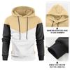 Winter Men's Fleece-Lined Hooded Sweatshirt Fashionable Patchwork Hooded Sweatshirt Casual Sports Sweatshirt Pullover Sweatshirt