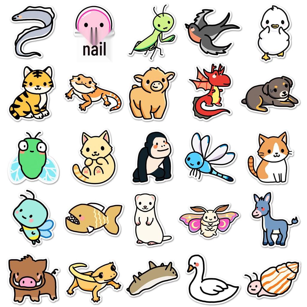 50 Cartoon Animal Stickers: Cute, Waterproof Decorations for Journals, Laptops, Water Bottles, and Phone Cases