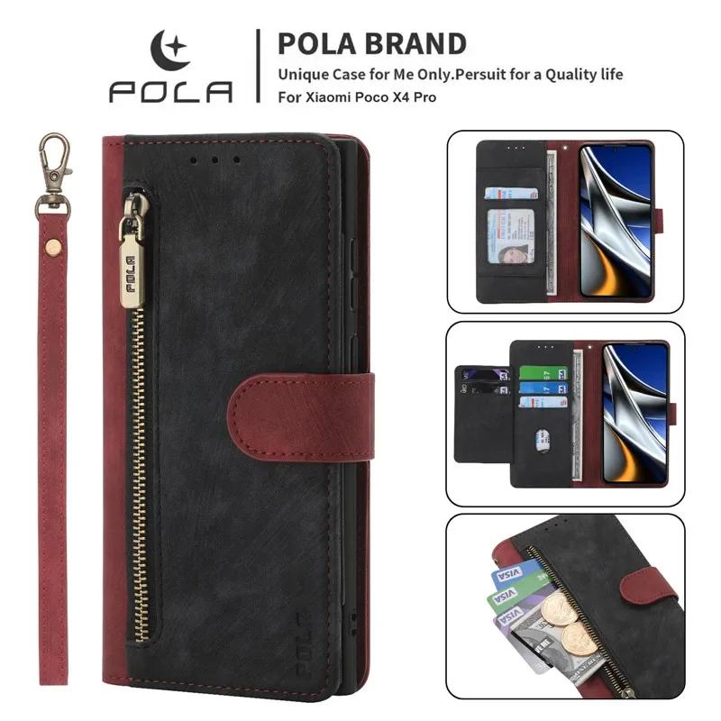 Lanyard Leather Zipper Wallet Card Phone Case For Xiaomi RedMi 14C 13C Note 14 Pro Plus 13 12 12S 11 11S 10S 9 Flip Stand Cover