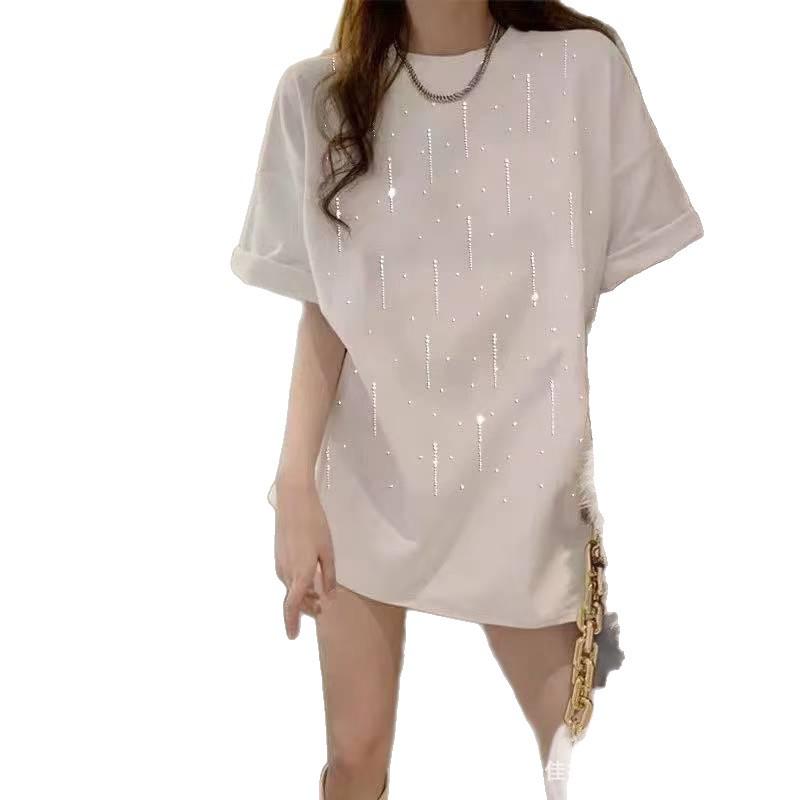 100% Cotton Short Sleeve T-shirt, Summer 2026, Korean Style, Chic Hot Drill Design, Popular Women's Fashion Top