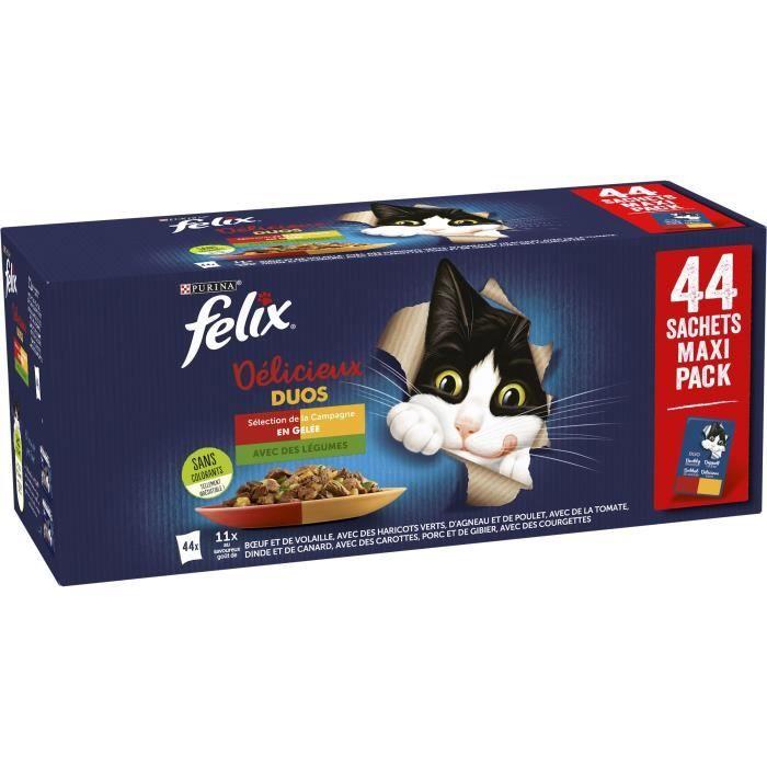 FELIX Tendres Effilés Délicieux Duos En Gelée - Sélection De La Campagne Aux Légumes - 44x85 G - Sachets Fraîcheur Pour Chat Adulte