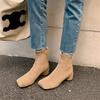 2025 Autumn and Winter New Suede Leather Boots Square Head Thick Heel Fashion Short Boots Thick Heel Medium Heel Elastic Cloth Boots