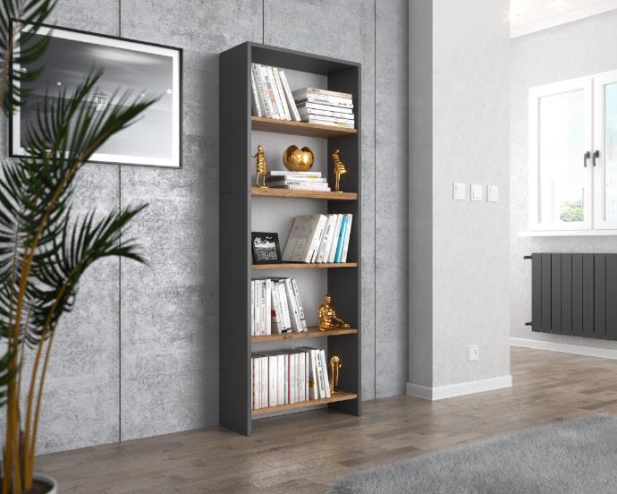 Büro-Bücherregal Graueiche Wotan 60cm 5 Regale Loft Spielzeugregal