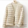 Autumn/Winter Women's Lightweight White Duck Down Jacket - Short, Collarless, Round Neck, Warm