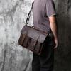 NZPJ Retro Leather Men's Handbag Crazy Horse Leather Horizontal Computer Bag Top Layer Leather Men Casual Shoulder Messenger Bag