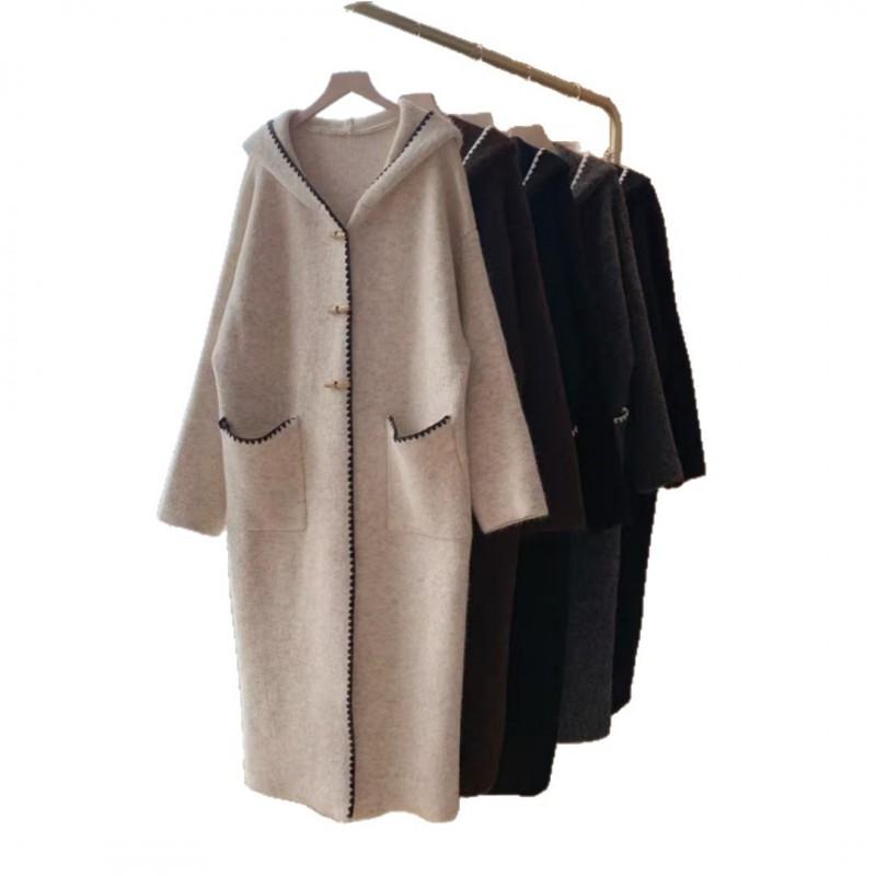Casaco Cardigan de Malha com Capuz Oversized Feminino Longo Aconchegante Estilo College Jaqueta Suéter Inverno