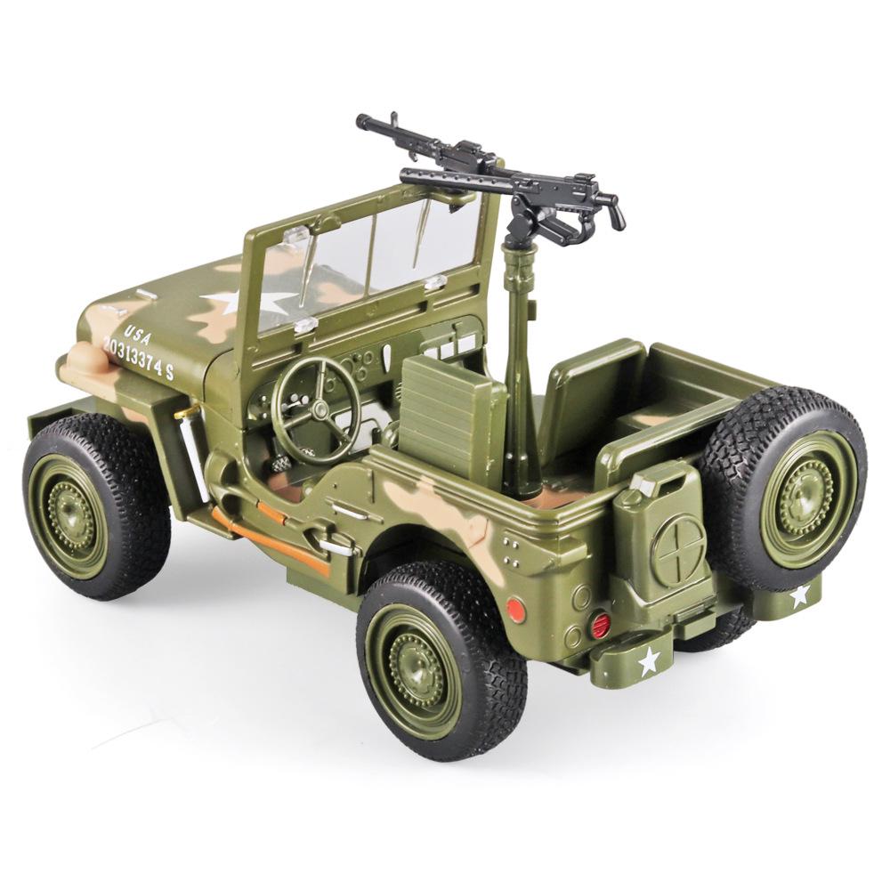 1:32 Willys Off-Road Military Alloy Model WWII Series with Lights, Sound & Opening Hood