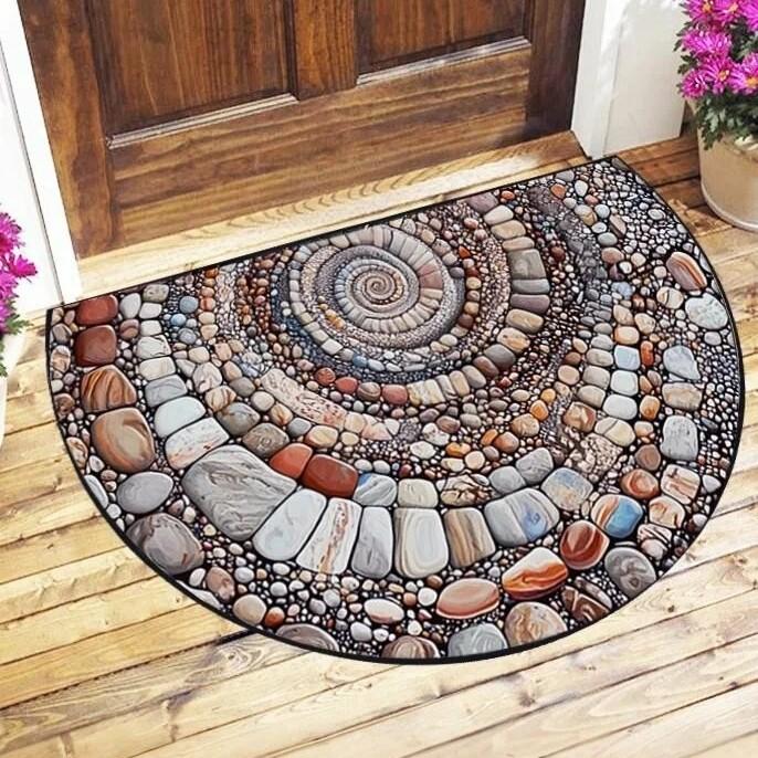 Half Circle Flower Brick Floor Mat, Household Door Mat, Printed Decorative Floor Mat