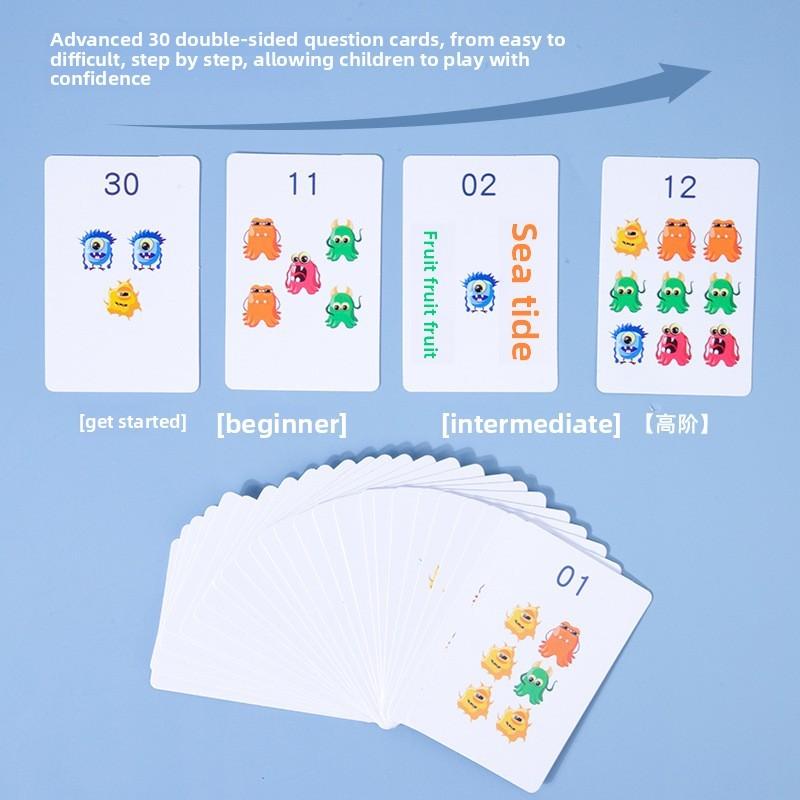 Wooden Monster Search Puzzle For Kids Focus Training With Cards And Blocks