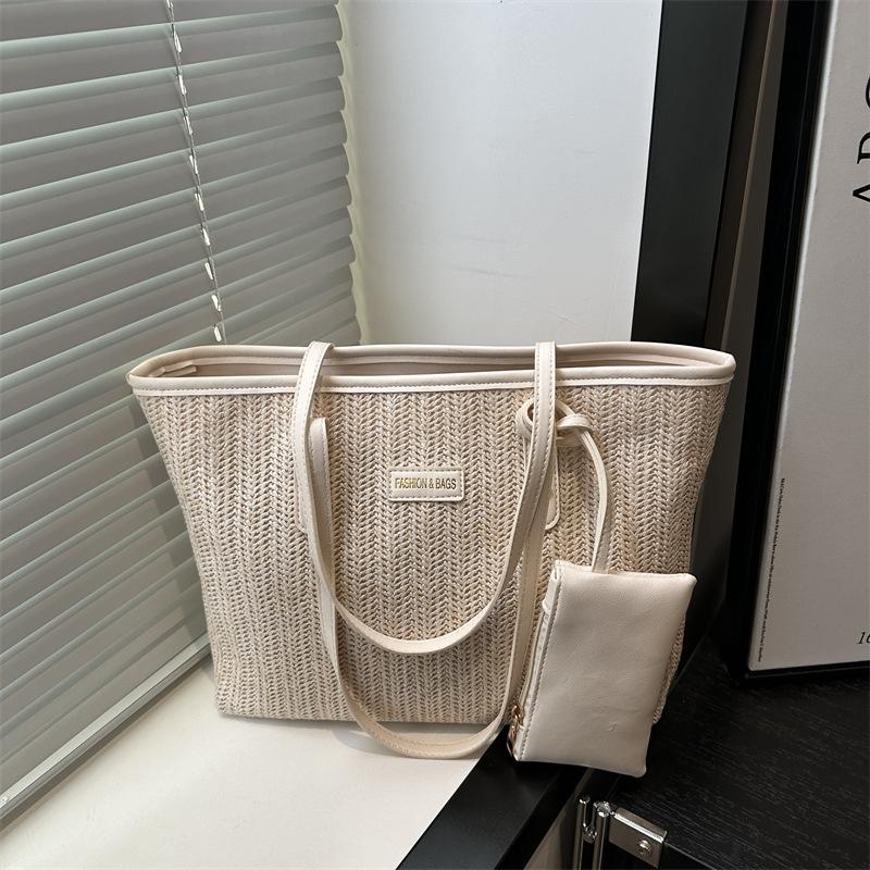 

Плетеные женские сумки популярны летом, новые модные сумки через плечо подмышку, универсальные портативные сумки-тоут большой вместимости для женщин белый