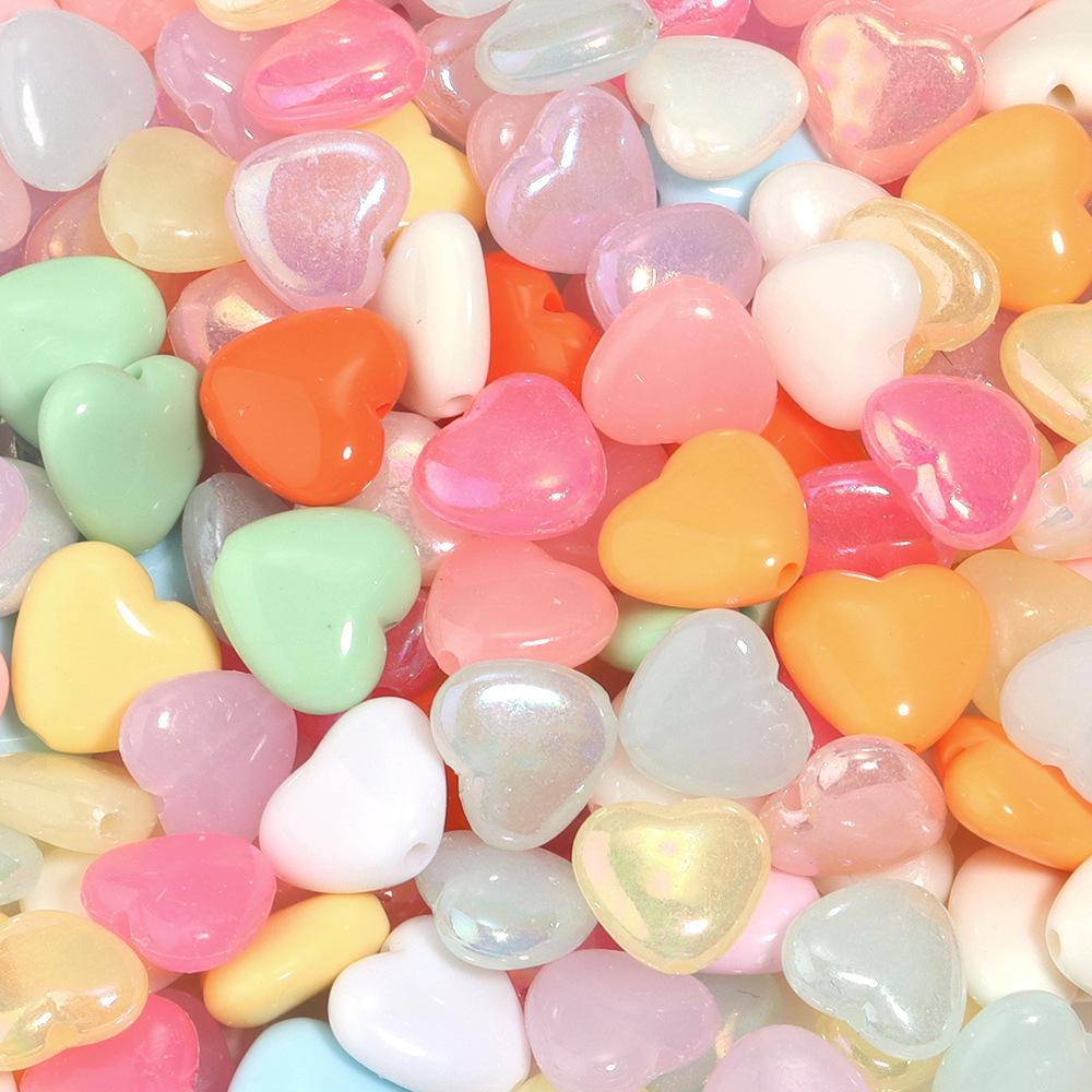 Cream Jelly Color Almond Acrylic Heart Beads for Handmade DIY Bracelets and Jewelry Accessories