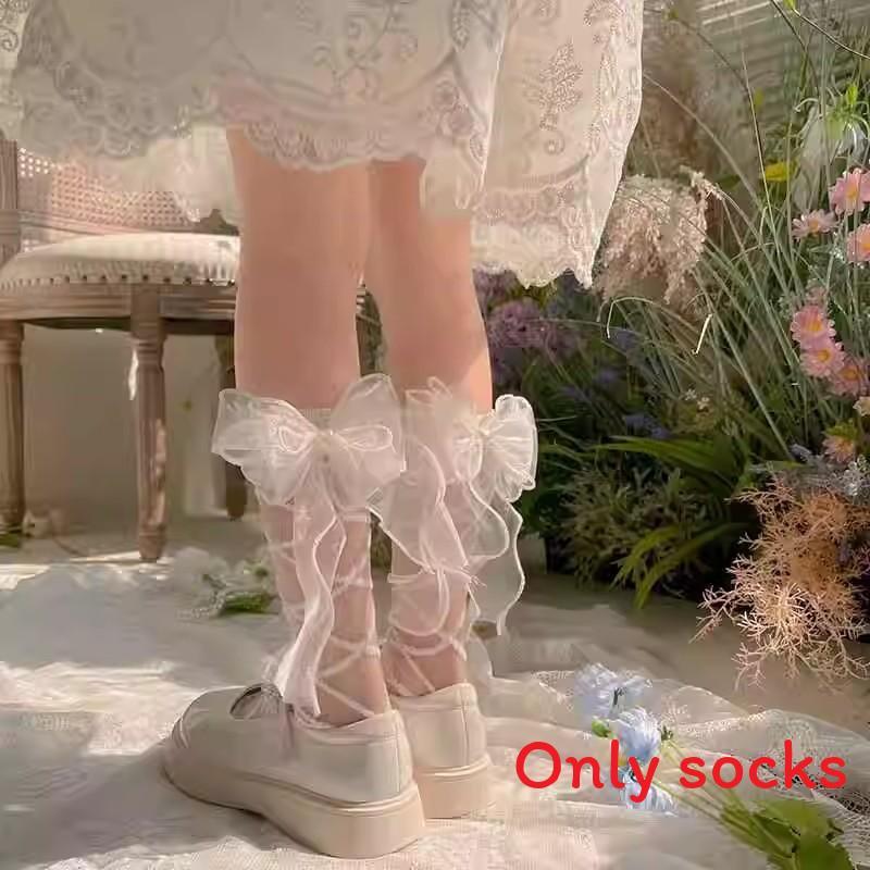 Girls Polka Dot Ruffle Tulle Butterfly Bow Knee Socks With Frictionresistant Fabric For Teens