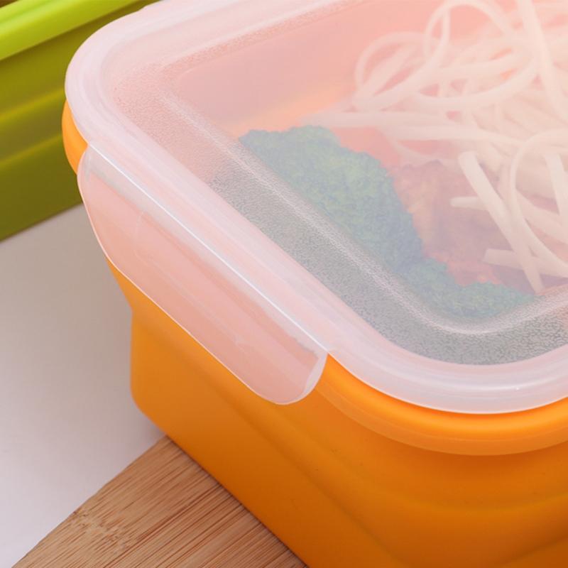Silicone Foldable Lunch Box Collapsible Food Storage Container Bento BPA Free Microwavable Portable Picnic Rectangle Box