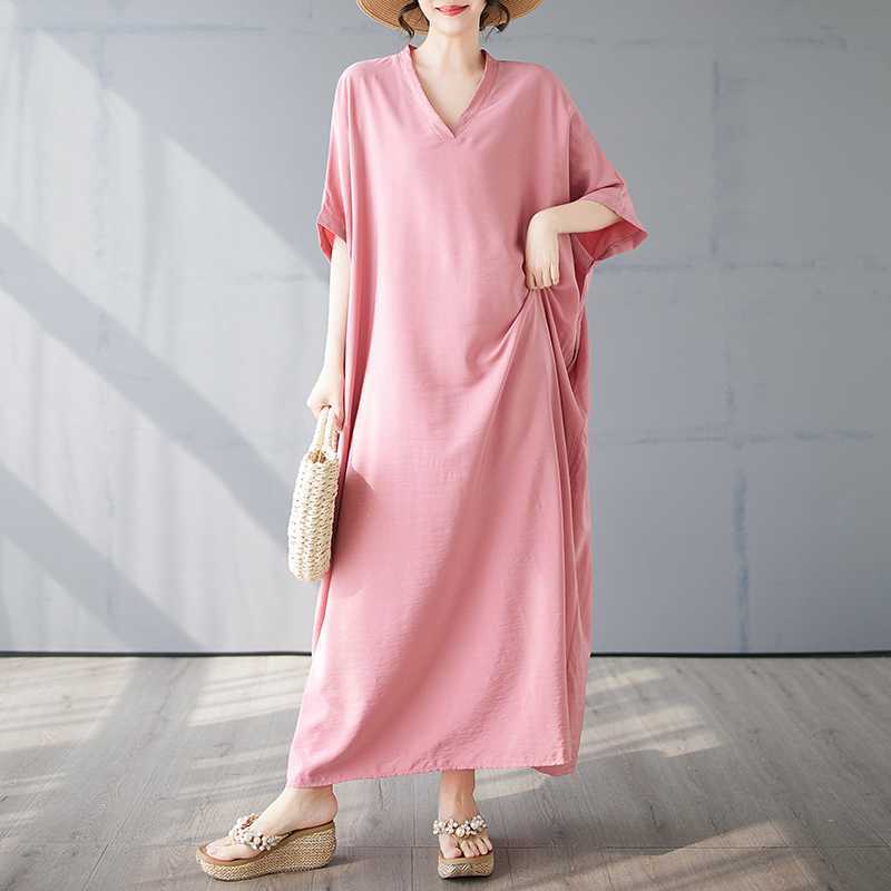 

Vintage Long Dress with Cotton and Linen Patterns One size рожевий