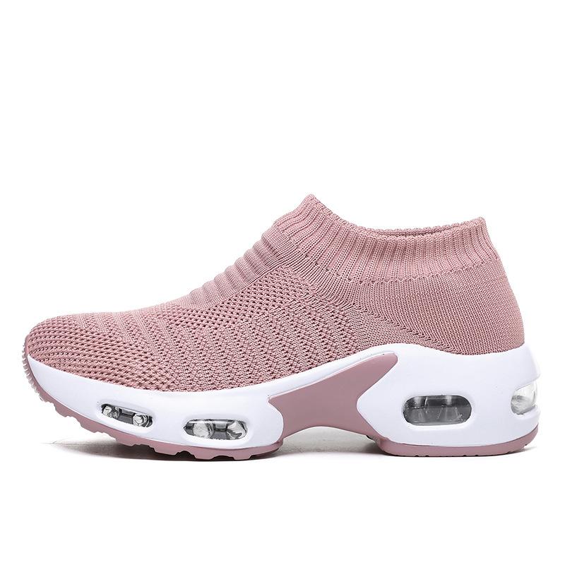 

Large size 2 flying thread knitted mesh elastic socks shoes PU air cushion bottom heightening dance shoes 42 рожевий