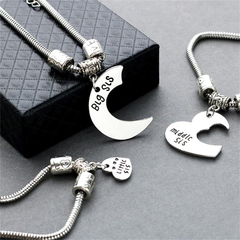 3pcs Zinc Alloy Adjustable Bracelets Gift for Best Friend Sisters Featuring Heart Shape Representing Big Middle Little Sis Love Theme