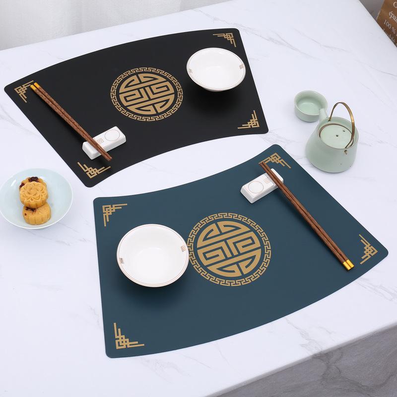 Western food mat PVC leather oil-proof and waterproof fan-shaped dining table mat Chinese tableware mat New Chinese plate