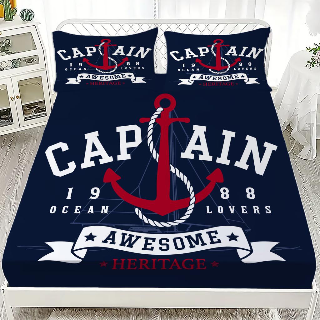 New Nautical Ocean Anchor Bedding Sets Ocean Spirit Fitted Sheet Queen Single Size Bed Linen with Pillowcase Teens Boys Gift