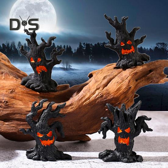 1/4Pcs Halloween Spooky Tree Figurine Ghost Tree Stump Resin Statue Sculpture Indoor Outdoor Garden Desktop Decoration Ornament