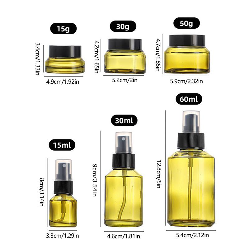 15Ml-60Ml Empty Refillable Bottle Green Glass Diy Cosmetic Bottle Cream Lotion Jar Pump Bottle For Shampoo Portable Travel