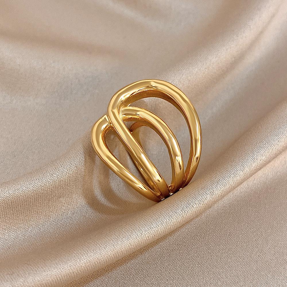 FLASHBUY New Trend Creative Chic Gold Color Curve Irregular Geometric Love Leaf Stainless Steel Unique Ring Fashion Zircon Gift
