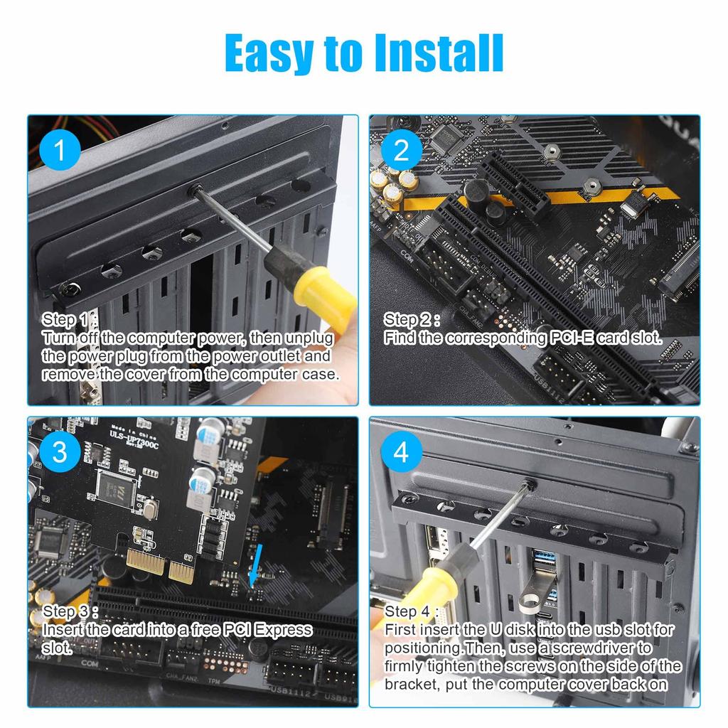 Farboko PCIe to USB 3.0 Expansion Card, with 4 Type-A ports and 3 Type-C ports, PCI Express USB Host Card for Desktop PCs