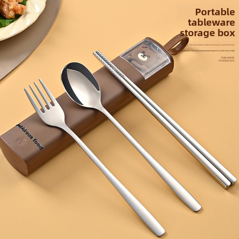 

Portable Outdoor Camping Student Spoon Chopsticks Tableware Set chocolate cubs