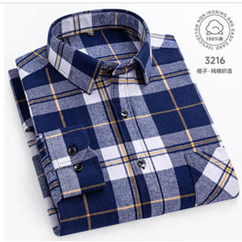 10XL 11XL 100% cotton Autumn Winter Fat men's shirt Long sleeve high quality wool fashion plaid casual non-ironing