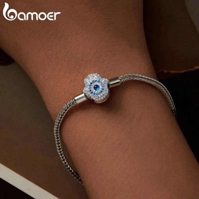 BAMOER 925 srebro Fatima Guardian z przezroczystym zapięciem CZ bransoletka Charm bransoletki podstawowe Fit BAMOER i europejski koralik Charms